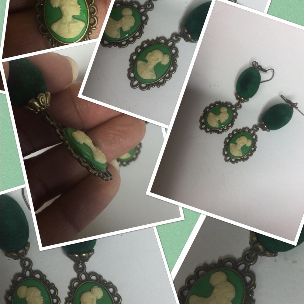 Vintage Green Cameo Earrings
